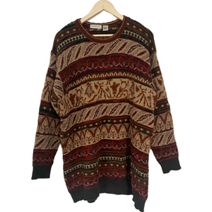 Vintage Oversized Liz Claiborne Wool Mix Crew Neck Sweater Brown Beige Metallic